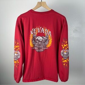 Vintage Nevada Tradition Biker Flames Sturgis Y2K Long Sleeve T Shirt Size XL